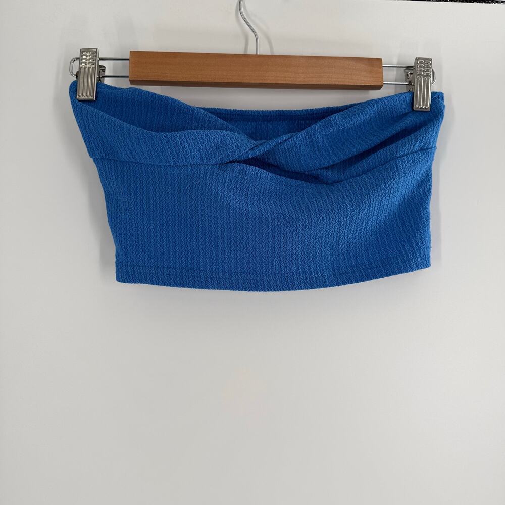 Women’s Blue Textured Strapless Bandeau Crop Top – XS - Picture 2 of 4